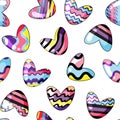 Vector illustration. Seamless pattern with cute hearts painted in rainbow colors on transparent background Royalty Free Stock Photo