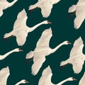 Vector illustration of Seamless pattern of drawing Flying Swans. Hand drawn, doodle graphic design with birds. Royalty Free Stock Photo