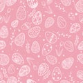 Vector illustration. Seamless pattern. Easter eggs. Leaves and willow branch. Easter. Card pink background. Tulip Royalty Free Stock Photo