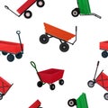 Vector illustration of a seamless pattern with garden red carts. Royalty Free Stock Photo