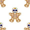 Vector illustration. Seamless pattern. Gingerbread man decorated colored icing. Holiday cookie in shape of man. Day of