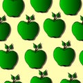 vector illustration, seamless pattern, green apples with leaves on a light background with shadow, for packaging Royalty Free Stock Photo