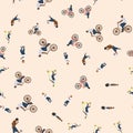 Vector illustration of a seamless pattern with the images of people active summer vacationers, flat style