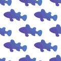 Vector illustration seamless pattern. Marine tropical design. Blue gradient silhouette of sea fish - clown fish Royalty Free Stock Photo