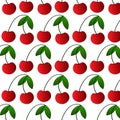 vector illustration, seamless pattern, red cherry with leaves on a white background Royalty Free Stock Photo