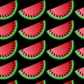 vector illustration, seamless pattern, red slices of watermelon with seeds on a black background Royalty Free Stock Photo