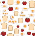 Vector illustration of seamless pattern scrambled eggs, bread, tomato Royalty Free Stock Photo