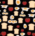 Vector illustration of seamless pattern scrambled eggs, bread, tomato Royalty Free Stock Photo