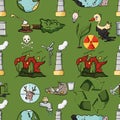 Seamless pattern on the theme of ecology the pollution of the ea