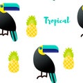 Vector illustration. Seamless pattern. Tropical ornaments. Toucan, pineapple