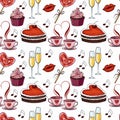 Vector illustration of a seamless pattern for Valentines day. Royalty Free Stock Photo