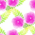 Vector illustration seamless pattern watercolor pink flowers on white Royalty Free Stock Photo