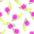 Vector illustration seamless pattern watercolor pink flowers on white Royalty Free Stock Photo