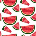 Vector illustration of a seamless pattern of watermelon slices in retro colors. Summer watermelon background with watermelon Royalty Free Stock Photo