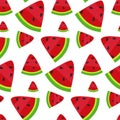 Vector illustration of a seamless pattern of watermelon slices. Summer watermelon background with watermelon halves and Royalty Free Stock Photo