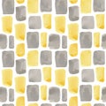 Vector illustration: seamless pattern of yellow and gray watercolor paint strokes and rectangles on white background Royalty Free Stock Photo