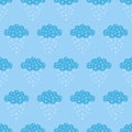 Vector illustration of seamless patterns and backgrounds in tender blue color, clouds theme. Cartoon cloud and snowflakes. Can be