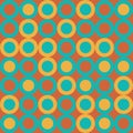 Seamless Retro Pattern with Big Yellow and Turquoise Cyrcles on Orange Background