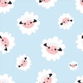 Vector illustration seamless sheep animal. blue pattern for girls with cute sheep. Textile design, wallpapers, backgrounds and