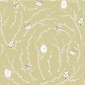 Vector illustration of seamless willow and easter eggs pattern