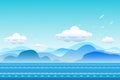 Vector illustration seascape background with the bird flying and