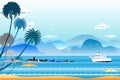 Vector illustration seascape background travel over sea with um