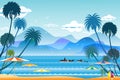 Vector illustration seascape background travel over sea with umbrella. Royalty Free Stock Photo