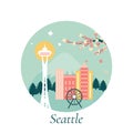 Vector illustration of Seattle city with landmarks