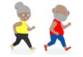 Vector Illustration of senior couple running in a park. old man and old lady run. senior runner, gym or outdoor healthy lifestyle. Royalty Free Stock Photo