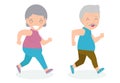 Vector Illustration of senior couple running in a park. old man and old lady run. senior runner, gym or outdoor healthy lifestyle. Royalty Free Stock Photo