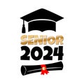 Vector illustration of Senior 2024 with graduation cap and diploma scroll