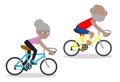 Vector illustration of seniors riding on bicycle, Happy retired people. Healthy lifestyle