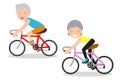 Vector illustration of seniors riding on bicycle, Happy retired people. Healthy lifestyle