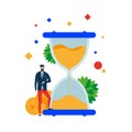 Time is money. Businessman at the hourglass.