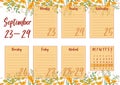 Vector illustration of September 2019 Weekly planner