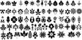 Vector Illustration Set Of Abstract Silhouettes Of Black Flowers, Plants And Decorations On An Uniform White Background Royalty Free Stock Photo