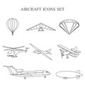 Vector illustration of set of airplanes silhouettes Royalty Free Stock Photo