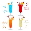 Vector illustration for set alcohol cocktails blue lagoon, zombi Royalty Free Stock Photo