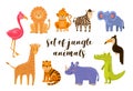 Vector illustration set of animal including flamingo, lion, monkey, zebra, elephant, toucan, crocodile, rhino, tiger, giraffe. Royalty Free Stock Photo