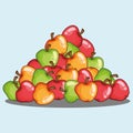 Pile of apples icon. Vector illustration set of apples. Hand drawn bunch of green, red, yellow apples