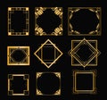 Vector illustration set of art deco frames in golden color. Vintage elements in style of 1920s for your design on black