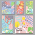 Vector illustration set of artistic colorful universal cards. Brush textures. Royalty Free Stock Photo