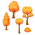 Set of autumn trees with yellow-orange foliage.