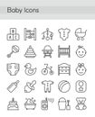 Vector illustration set of baby icons in thin line style. Web icons for social media, collection of infographic elements