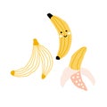 Vector illustration set of banana with a cute face Royalty Free Stock Photo