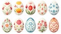 vector illustration set, beautiful handpainted easter eggs isolated on a white background. Beautiful design element.