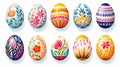 vector illustration set, beautiful handpainted easter eggs isolated on a white background. Beautiful design element.