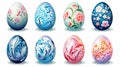 vector illustration set, beautiful handpainted easter eggs isolated on a white background. Beautiful design element.