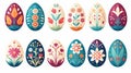 vector illustration set, beautiful handpainted easter eggs isolated on a white background. Beautiful design element.