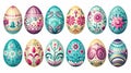 vector illustration set, beautiful handpainted easter eggs isolated on a white background. Beautiful design element.